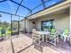 Relax on this screened patio, with space for dining and exercise, and surrounded by lush landscaping at 3744 Quaint Ln, Clermont, FL 34711