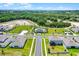 Aerial view of community pool, sidewalks and green spaces in a residential neighborhood with a natural backdrop at 4413 Lions Gate Ave, Clermont, FL 34711
