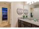 Well-appointed bathroom with granite counters, a view of the Star Wars themed bedroom at 8801 Corcovado Dr, Kissimmee, FL 34747