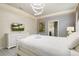 This is a comfy bedroom with a TV, modern lighting, and a doorway to another part of the house at 8801 Macapa Dr, Kissimmee, FL 34747
