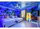 Bright, whimsical 'Minions' themed bedroom with twin beds, tropical mural, and fun character accents at 8801 Macapa Dr, Kissimmee, FL 34747