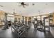 On-site fitness center features modern equipment, free weights, ceiling fans, and large windows at 8168 Boat Hook Loop # 201/718, Windermere, FL 34786