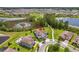 An expansive aerial view showcases this home's proximity to water, green spaces, and neighboring houses with swimming pools at 9844 Beach Port Dr, Winter Garden, FL 34787
