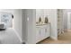 Bathroom featuring tile floor, granite countertop, walk-in shower, and bedroom view at 9844 Beach Port Dr, Winter Garden, FL 34787