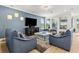Bright living room with modern furniture, large windows, neutral walls, and hardwood floors at 9844 Beach Port Dr, Winter Garden, FL 34787