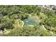 Picturesque overhead shot of a clear swimming hole encircled by a sandy beach and shaded by numerous trees at 2142 Woodbridge Rd, Longwood, FL 32779