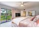 Main bedroom with balcony access, ceiling fan, closet, and ensuite bath for a relaxing retreat at 5287 Cypress Ct # 724, Orlando, FL 32811