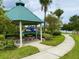 Community park gazebo with picnic tables, walking path and playground with lake view at 8495 Lake Amhurst Trl, Orlando, FL 32829