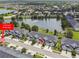 Aerial shot showcases townhomes near a serene lake with fountain in a well-maintained community at 1275 Shallcross Ave, Orlando, FL 32828