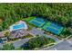 Aerial view of community amenities, including a pool, tennis courts, and lush greenery at 14680 Yorkshire Run Dr, Orlando, FL 32828