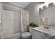 Updated bathroom features a shower and tub combo, with a lovely vanity sink at 1502 S Summerlin Ave, Sanford, FL 32771