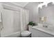 Updated bathroom features a shower and tub combo, with a lovely vanity sink at 1502 S Summerlin Ave, Sanford, FL 32771