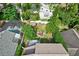 Birds eye view showing a backyard with a hot tub, picnic table and storage shed, and a screened-in pool at 2971 Cayman Way, Orlando, FL 32812