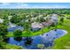 Scenic aerial view of homes with pools and lush landscaping surrounding a tranquil pond at 526 Sabal Trail Cir, Longwood, FL 32779