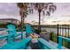 Relaxing patio with cozy seating around a modern fire pit and tranquil waterfront views at 884 Golden Bear Dr, Reunion, FL 34747