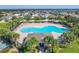 Aerial view of the community pool, showcasing its ample lounge area, mature trees and clear blue water at 914 Fallon Hills Dr, Haines City, FL 33844
