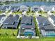 Beautiful aerial view of backyard pool in gated community near pond at 9352 Santorini Dr, Orlando, FL 32827
