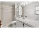 Clean bathroom with tiled shower and large mirror over the vanity sink at 3511 Superior Ct, Orlando, FL 32810