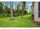 Lush backyard featuring a well-maintained lawn and a wooded area at 411 Evening Sky Dr, Oviedo, FL 32765