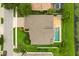 Aerial perspective of a house, showcasing the roof, backyard pool, patio and meticulously manicured landscaping at 4221 Isle Vista Ave, Belle Isle, FL 32812