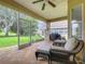 Inviting screened patio with comfortable seating and serene views of the lush backyard at 16631 Champions Ct, Clermont, FL 34711