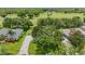 Aerial view showcases a well-maintained lawn, mature trees, and a house with a long driveway at 36646 Oconee Ave, Eustis, FL 32736