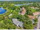 Scenic aerial view featuring lakefront residences, verdant landscaping, and convenient parking at 4102 Plantation Cove Dr # 201, Orlando, FL 32810