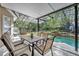 Covered patio with dining table set and a beautiful pool at 5430 Baytowne Pl, Oviedo, FL 32765