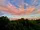 Beautiful sky at sunset with clouds in pink, orange, and blue overhead lush green trees at 6336 Buford St # 207, Orlando, FL 32835