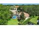 Aerial shot of beautiful backyard pool area and lush, green landscaping, perfect for outdoor entertaining and relaxation at 9491 Wickham Way, Orlando, FL 32836