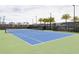 Blue and green community tennis court with new net surrounded by lush landscaping at 1880 Stonecliff Dr, Apopka, FL 32703