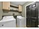 Functional laundry room with modern washer and dryer, complemented by stylish shelving for storage at 2308 Donegan Pl, Orlando, FL 32826