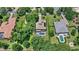 Aerial view of the property featuring a screened-in pool, solar panels, and mature trees at 25537 High Hampton Cir, Sorrento, FL 32776