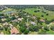 Aerial view of residential neighborhood with homes featuring screened-in pools and mature trees at 25537 High Hampton Cir, Sorrento, FL 32776