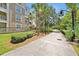 Scenic walkway with palm trees and manicured hedges for a refreshing outdoor experience at 5024 Shoreway Loop # 10106, Orlando, FL 32819