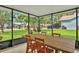 Enjoy this screened-in porch offering a serene outdoor dining area with views of the lush surrounding landscape at 5929 Hatteras Dr, Port Orange, FL 32127