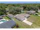 Overhead view of property, highlighting manicured lawn, landscaping, driveway, and the home's backyard and pool area at 7360 Canal Dr, Sanford, FL 32771