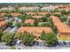 An overhead shot of the community displaying well-maintained terracotta roof buildings, landscaping, and parking at 7625 Long Island Dr, Kissimmee, FL 34747