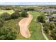 Aerial view of a sand trap on the golf course and putting greens with golf carts and golfers at 7778 Four Seasons Blvd, Kissimmee, FL 34747