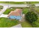 Two-story blue house with brown shingle roof, surrounded by a large lot and mature trees at 1001 Dampierre Ct, Kissimmee, FL 34759