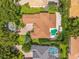 An aerial view showcases a home with a backyard pool and lush landscaping in a suburban neighborhood at 11015 Hawkshead Ct, Windermere, FL 34786