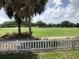 Relaxing view of golf course from the fenced backyard with mature palms at 1524 Conway Ct, The Villages, FL 32162