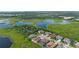 This aerial view of a house shows its location in a desirable community near a lake and natural surroundings at 15344 Johns Lake Pointe Blvd, Winter Garden, FL 34787