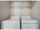 Functional laundry area featuring a washer, dryer, and convenient overhead shelving for storage at 1575 Downy Birch Ln, Longwood, FL 32750