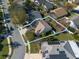 Aerial view of a single-Gathering home showcasing the property lines, backyard, and surrounding neighborhood at 1662 Canoe Creek Rd, Oviedo, FL 32766