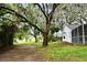 Backyard features mature trees draped with Spanish moss, complemented by the home's screened-in porch and a well-maintained lawn at 33042 Lake Bend Cir, Leesburg, FL 34788