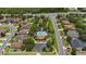 An aerial view of community pool, playground, clubhouse, parking lot, and walking paths at 3637 Foxchase Dr, Clermont, FL 34711