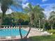 Inviting community pool surrounded by palm trees and plenty of lounge chairs for relaxing in the sun at 6100 Stevenson Dr # 207, Orlando, FL 32835