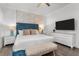 Bedroom featuring modern decor, textured headboard, sleek furnishings, and ample lighting at 1041 Castle Pines Ct, Reunion, FL 34747