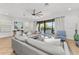 Bright living room with comfortable seating, ceiling fan, sliding glass doors to backyard, and stylish decor at 1041 Castle Pines Ct, Reunion, FL 34747